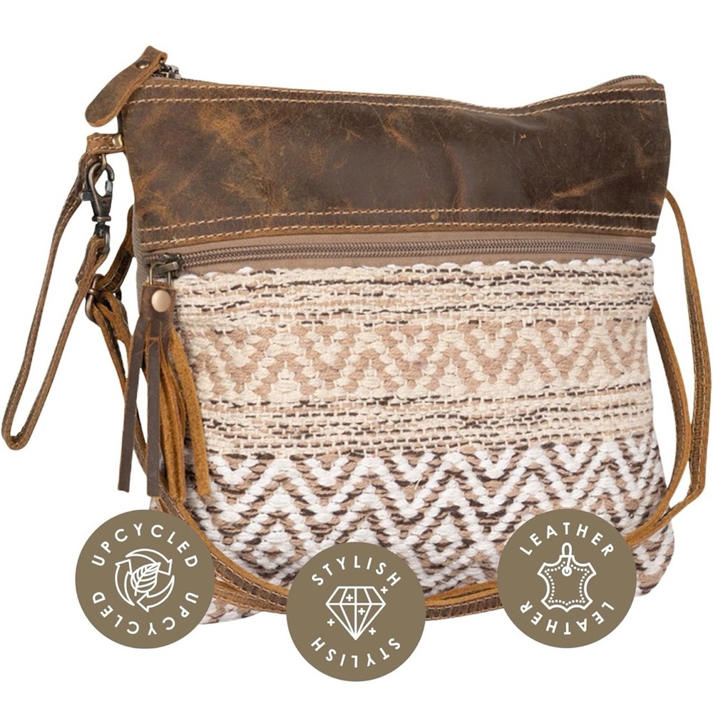 Myra Bag Aztec Purse - Canvas Bag with Real Leather Detailing, Boho Handbag - Picture 2 of 9